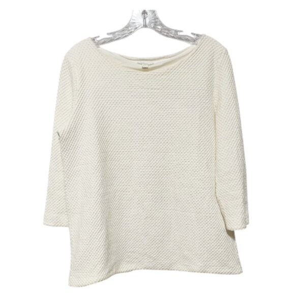 COS Medium 3/4 Long Sleeve Boat Neck White Textured Top - Picture 2 of 5